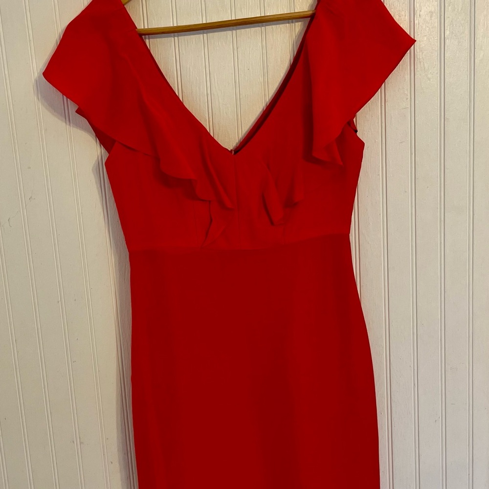 Jenny Yoo Red Ruffle Dress Silk Blend